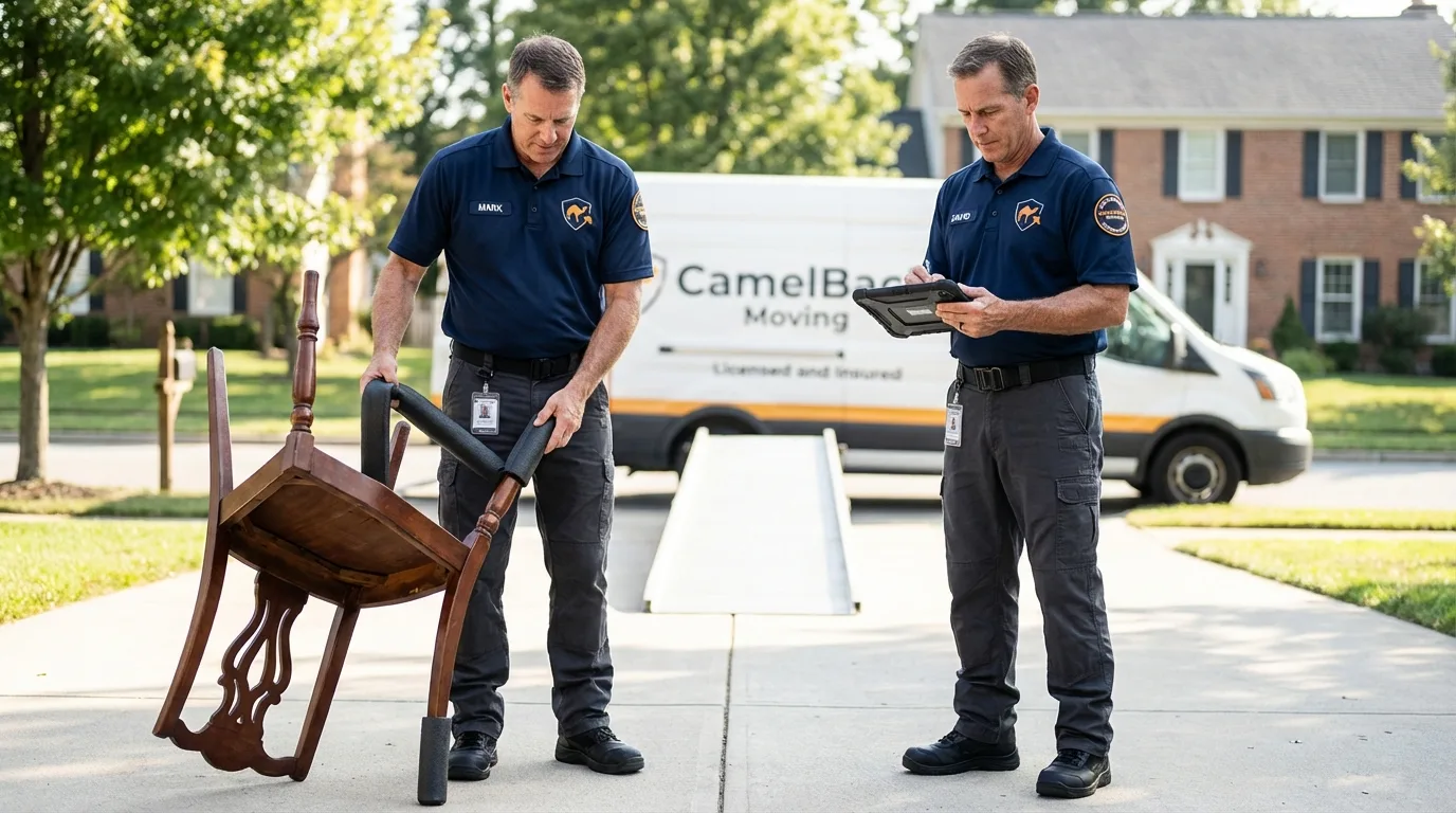 Movers inspecting furniture for damage prevention before loading in Summerville, GA