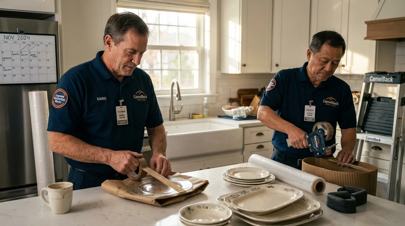 Professional crew packing kitchen dishware in Summerville, GA